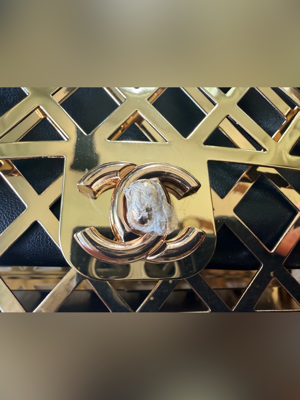 NEW Source Unknown Gold Cage Bag w Leather Branded Insert Box sealed w cellophan - Picture 4 of 16